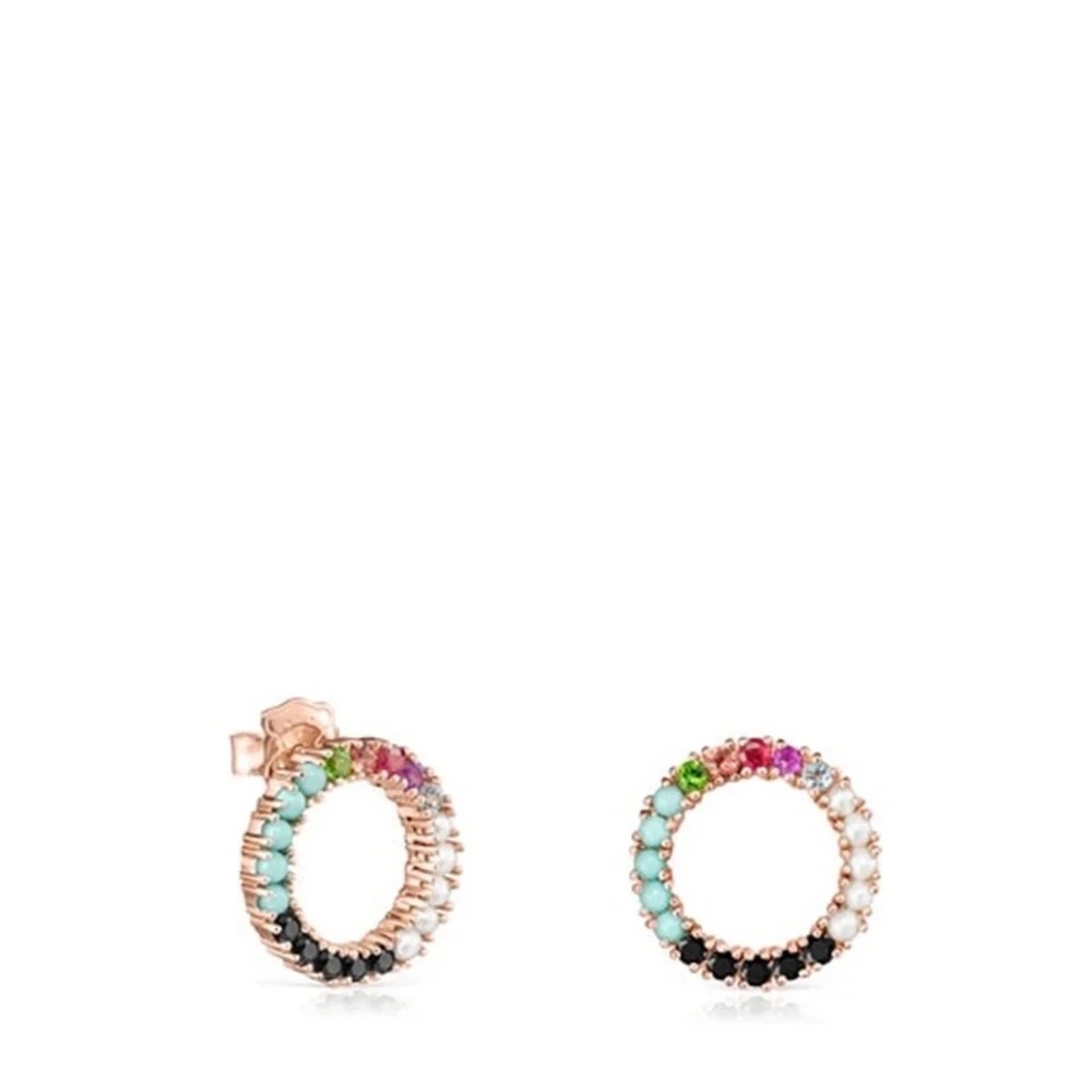 Tous Multicolor Big Circle Beaded Round Doughnut Spanish Bear Earrings Pin Stud